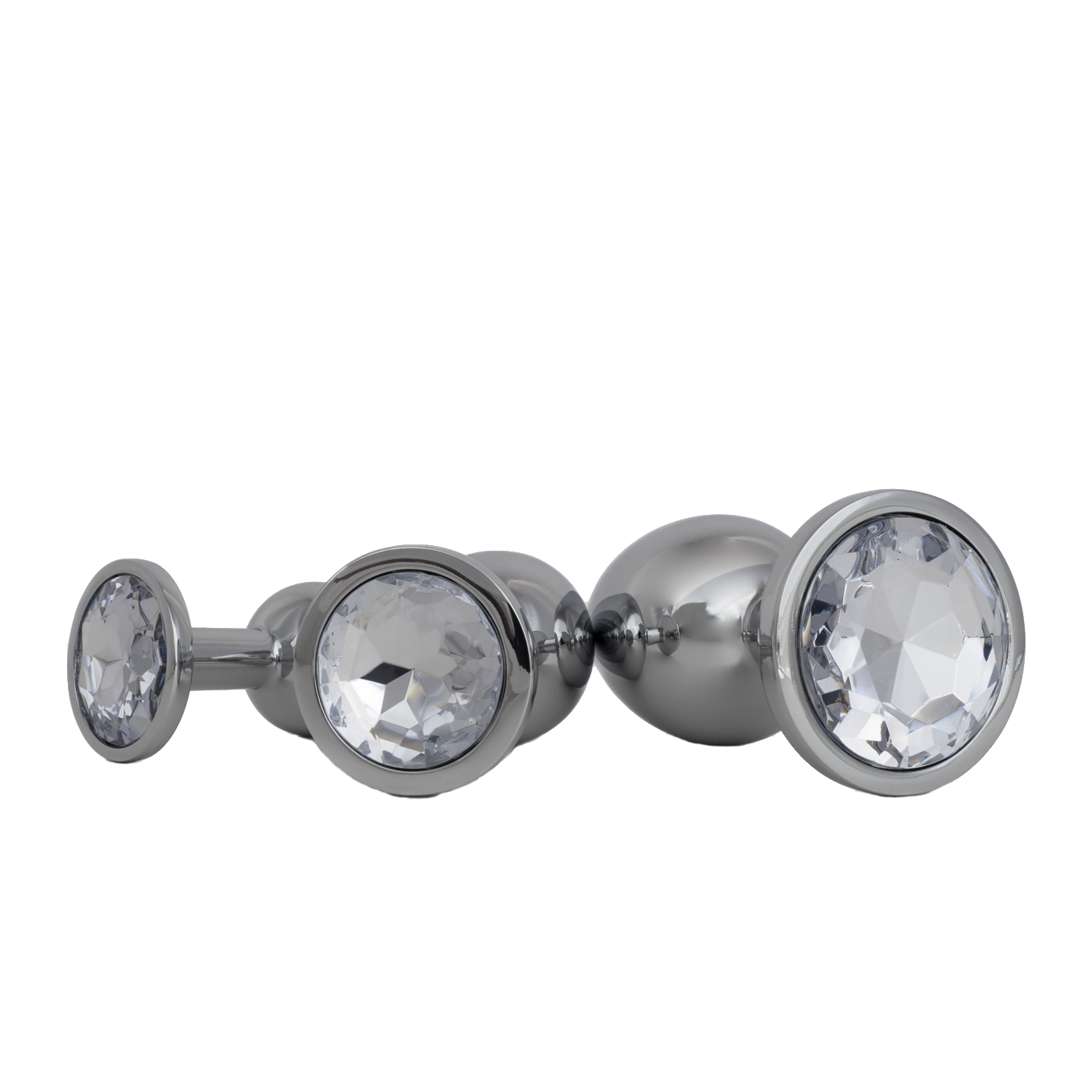 Buttplug Set - FlexToyz Zilver met Witte Diamant