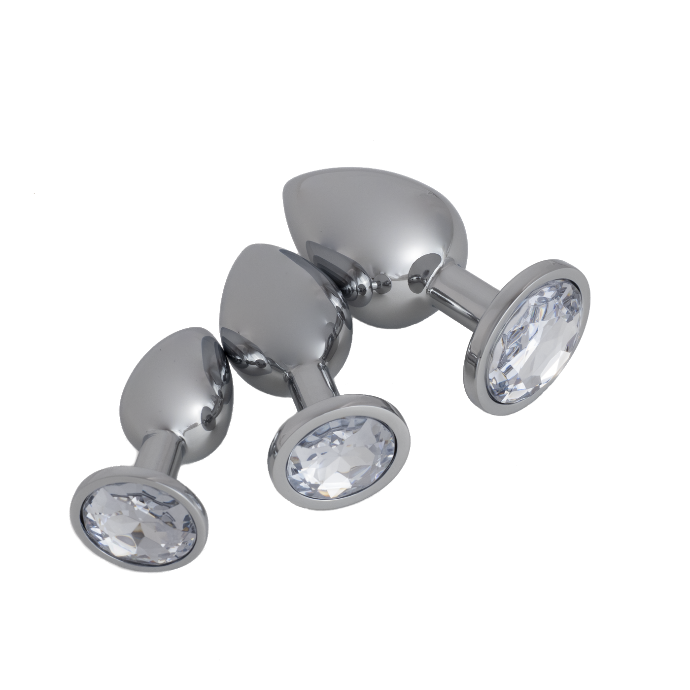 Buttplug Set - FlexToyz Zilver met Witte Diamant