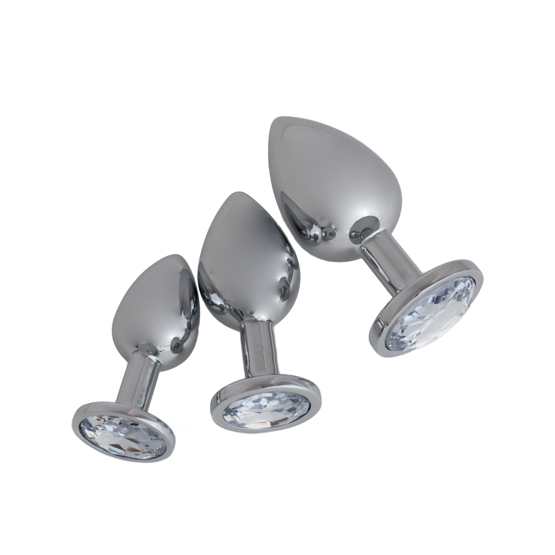Buttplug Set - FlexToyz Zilver met Witte Diamant