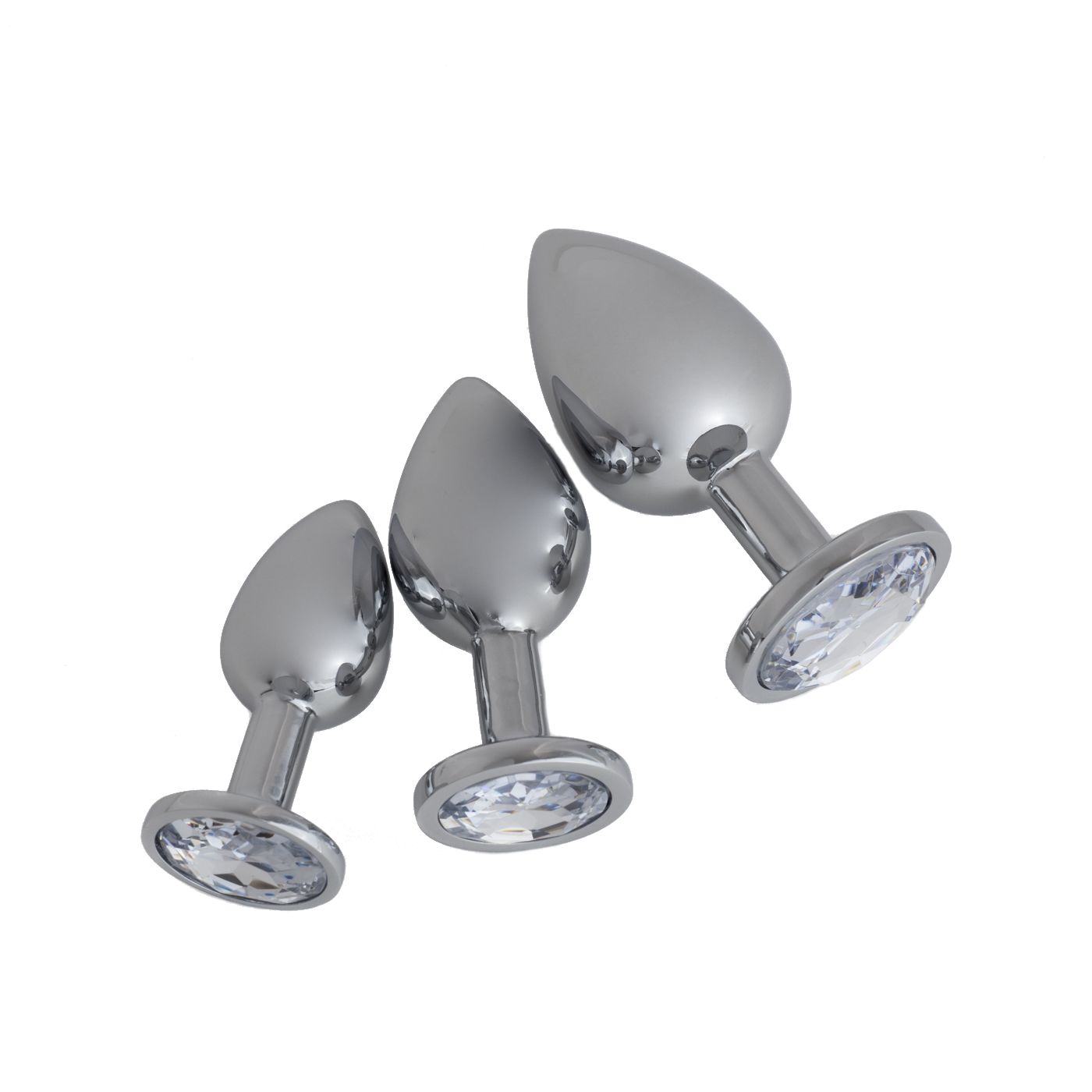 Buttplug Set - FlexToyz Zilver met Witte Diamant