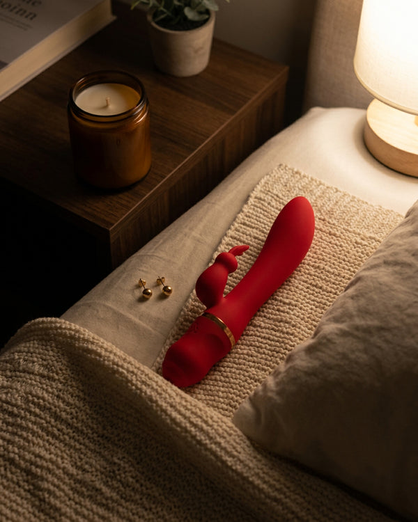 Rode Rabbit Vibrator van FlexToyz, uitgepakt