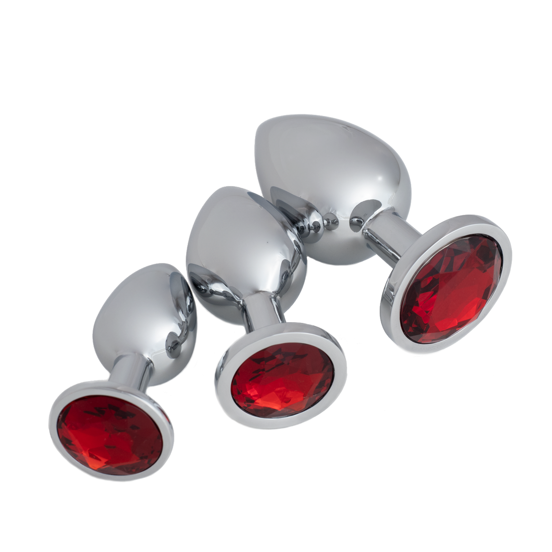Buttplug Set - FlexToyz Zilver met Rode Diamant