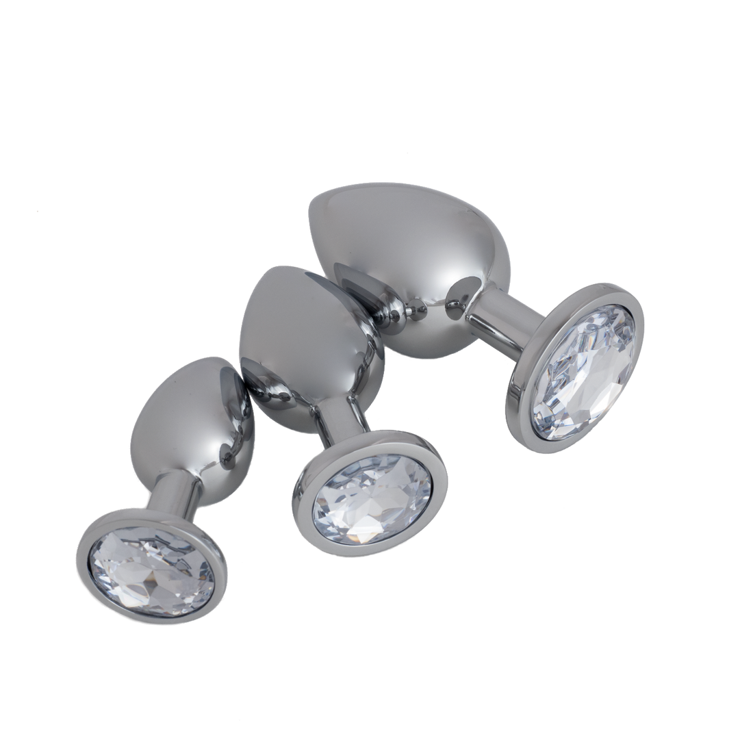 Buttplug Set - FlexToyz Zilver met Witte Diamant
