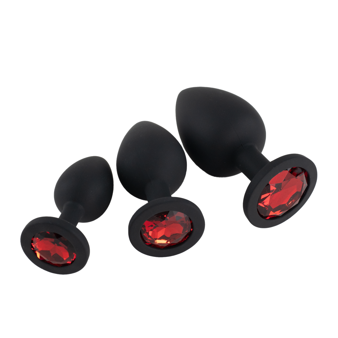 Buttplug Set - FlexToyz Zwarte Siliconen Buttplug Met Rode Diamant