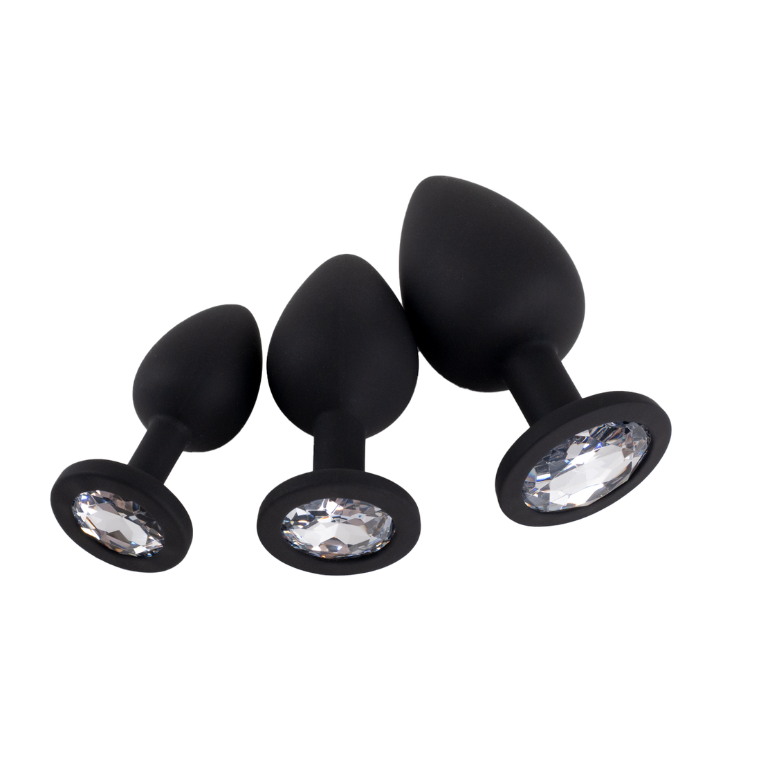 Buttplug Set - FlexToyz Zwarte Siliconen Buttplug Met Witte Diamant