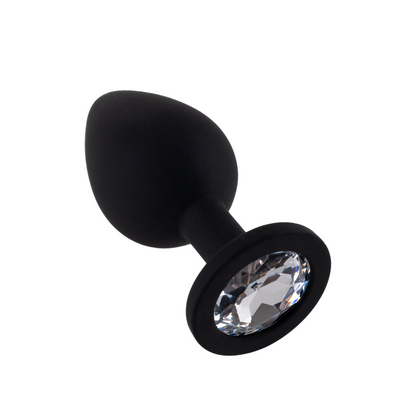 FlexToyz Zwarte Siliconen Buttplug Met Witte Diamant Small