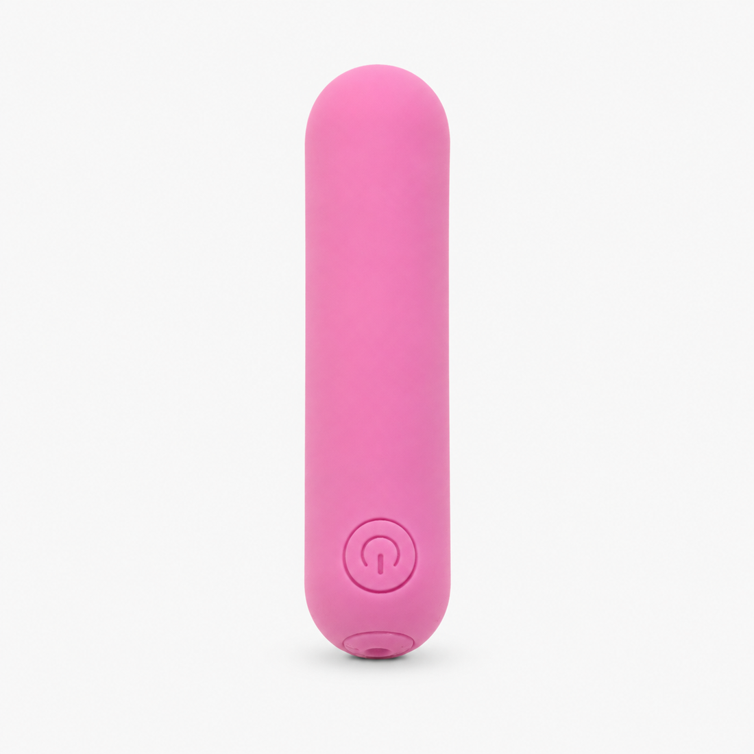 FlexToyz roze bullet vibrator met ronde powerknop op neutrale studioachtergrond