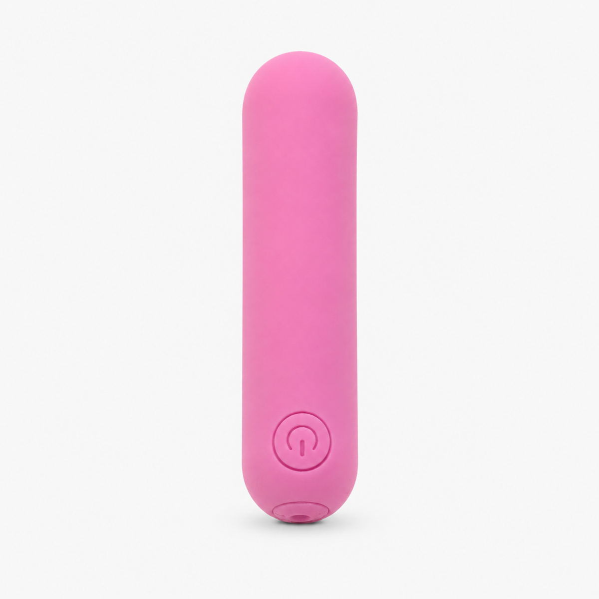 FlexToyz roze bullet vibrator met ronde powerknop op neutrale studioachtergrond